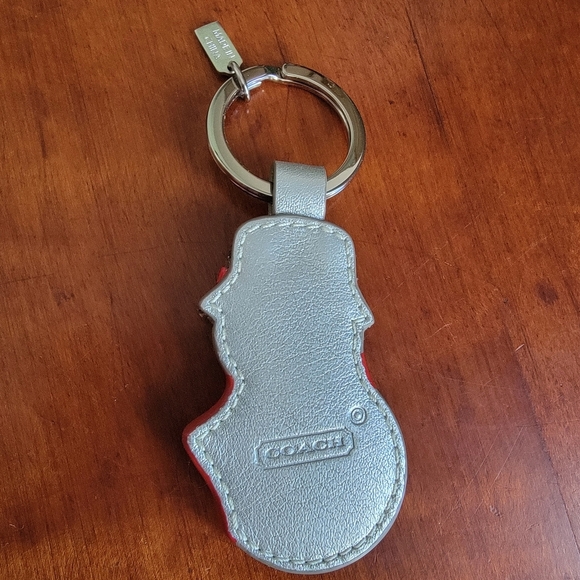 Coach Snowman Silver Red Leather Signature Jacquard Keychain Bag Charm Y2K - Picture 4 of 9